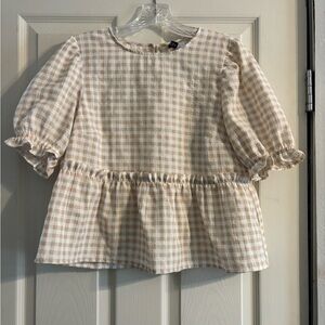 Beige and White Gingham Divided H&M Peplum Blouse 👡